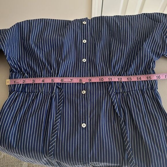 Zara Blue & White Striped Button Down Shirt Dress Side Pockets EUC Size S - Picture 9 of 12